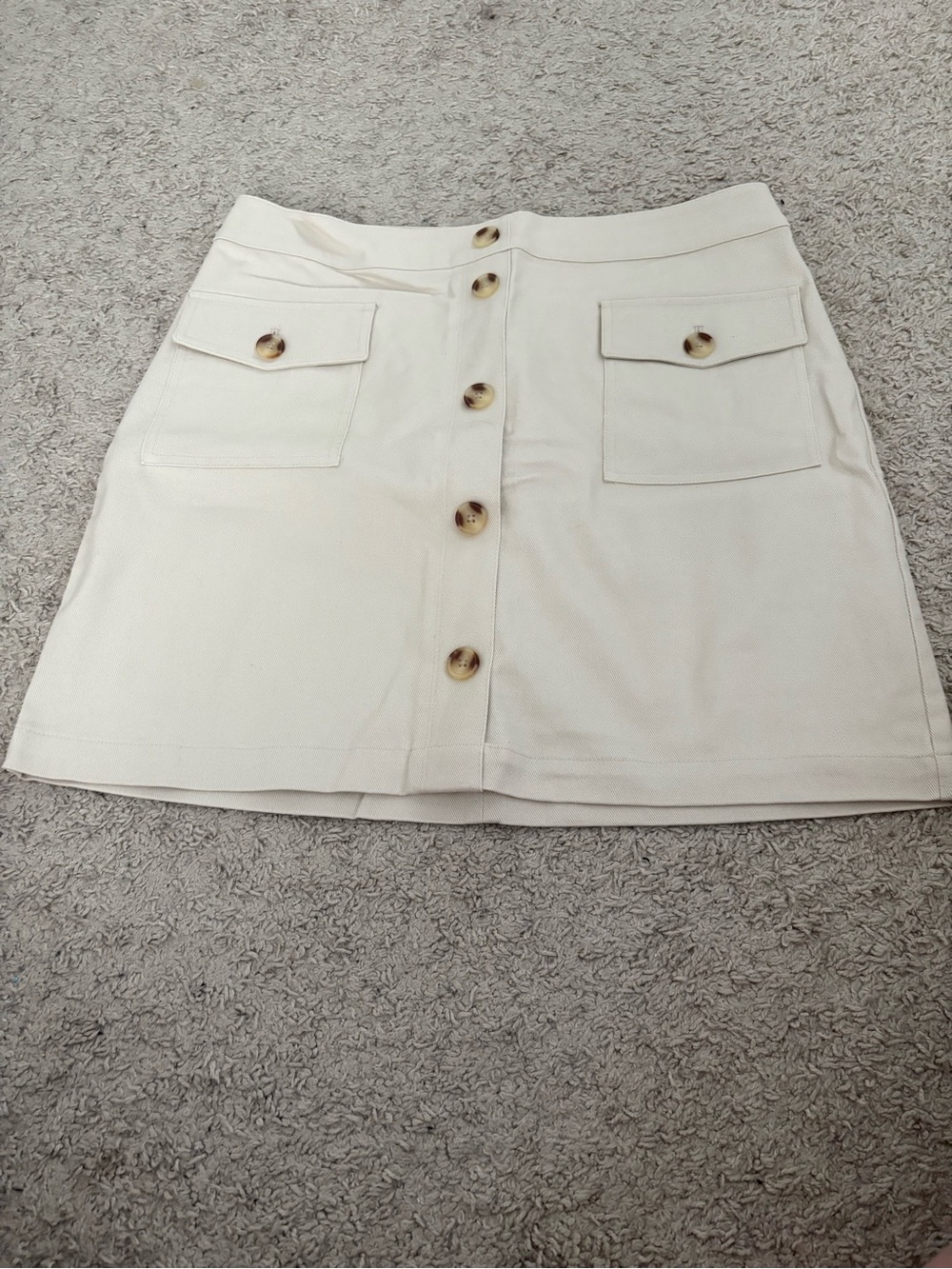 LOFT Cream Button-Front Mini Skirt with Patch Pockets